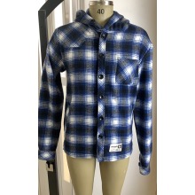 10% Wool 90%Polyester Flannel Hoody Shirt