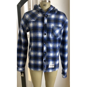 10% Wool 90%Polyester Flannel Hoody Shirt