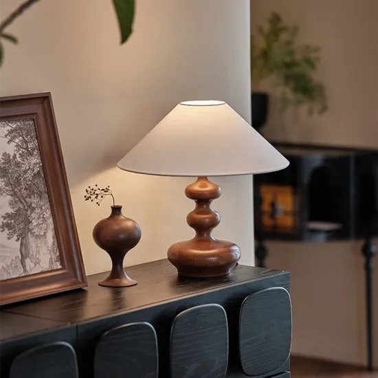 Customizable Wooden Fabric Shade Desk Lamp for Living Room and Bedroom