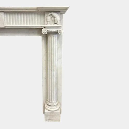 White Marble Fireplace Mantel with Fluted Columns
