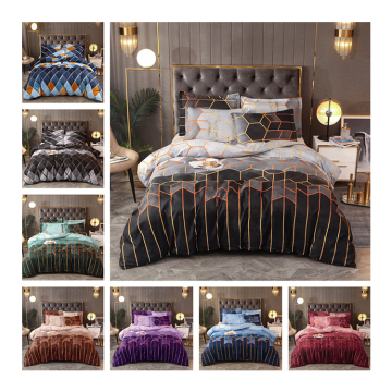 Gold Line Geometric Diamond Color Lattice Quilt Comforter Duvet Set: Three or Four Pieces