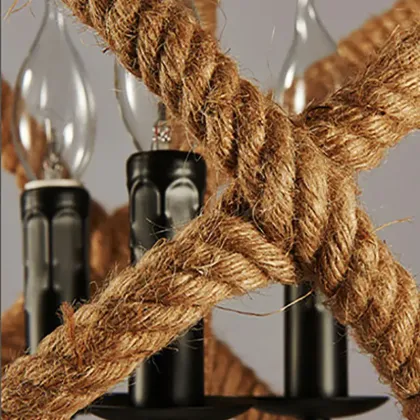 Hemp Rope Chandelier with Vintage Globe Iron Chain