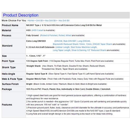 HSS Extra Long Bits for Deep Hole Drilling