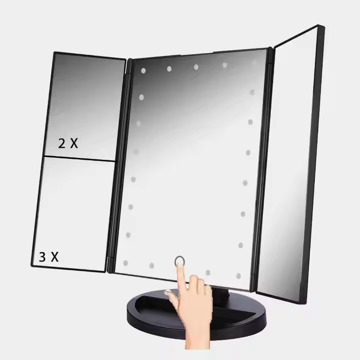 Triple Foldable Smart USB Lighted Makeup Mirror With 1X 2X 3X Magnification