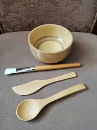 Bamboo Facial Tool Kits-Bowl,Spatula,Brush,Spoon