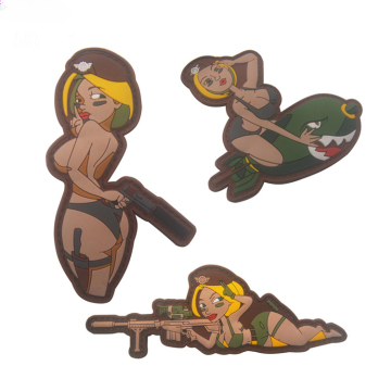 Hot Selling Bikini Girl PVC Rubber Tactical Morale Badges with Hook Loop Fastener