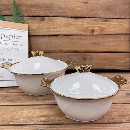 Nordic Porcelain Gold Rim Soup Pot - Ceramics Soup Warmer