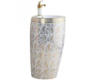 Ceramic Bathroom Gold Design Wash Basin Pedestal Sink