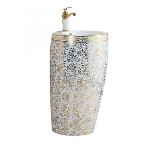 Ceramic Bathroom Gold Design Wash Basin Pedestal Sink