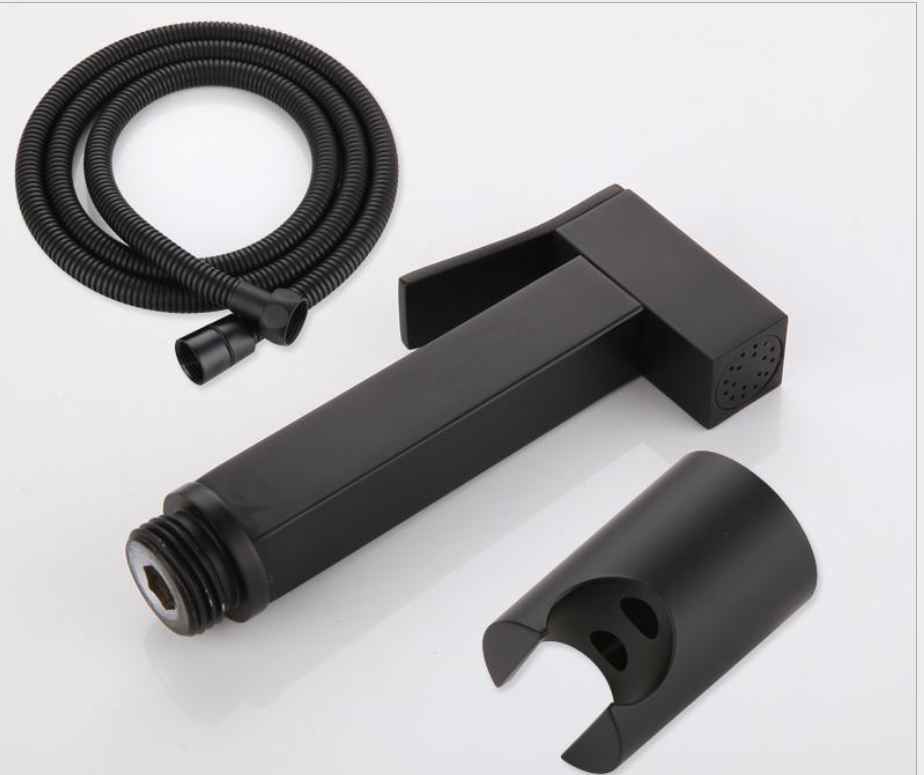 新しいマットブラックスクエア高圧真ちゅう製バスルームトイレビデ噴霧器多機能ハンドヘルドシャッタフセット