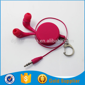 Portable retractable single pull earphones with key ring for event promotion