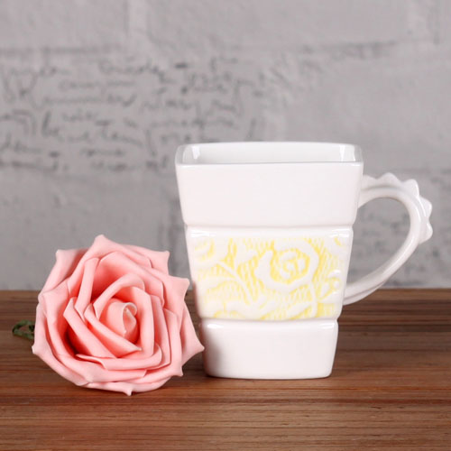 square rose coffee mug with rose spoon