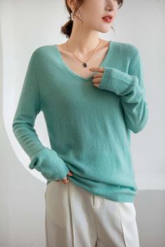 V-Ausschnitt Custom Garn Top Lässiger Kaschmirpullover