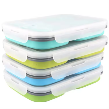 Wiederverwendbares Silikon Bento Box: 3 Fach zusammenklappbare Lunchbox für Kinder