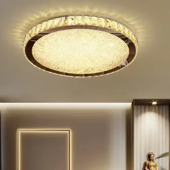 Wholesale D530mm Luxury Living Room Bedroom Steel K9 Crystal LED 3 Colors Ceiling Light