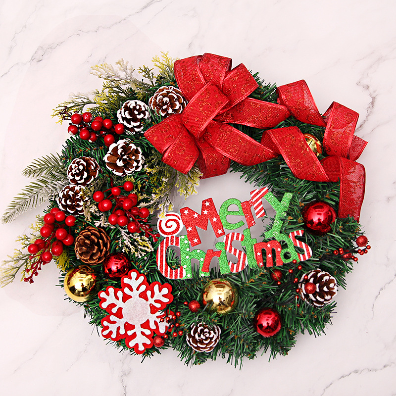 45CM Garland Arrangement Christmas Ornament Bowknot Snowflake Wreath Decorative Wreath Bow Christmas Decoration