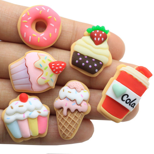 Dulce Donut Cake Resina Charms Summer Artificial Sweet Cone Crafts Diy Art Decor Niños Cocina Jugar Juguetes Niñas Horquilla Ornamen