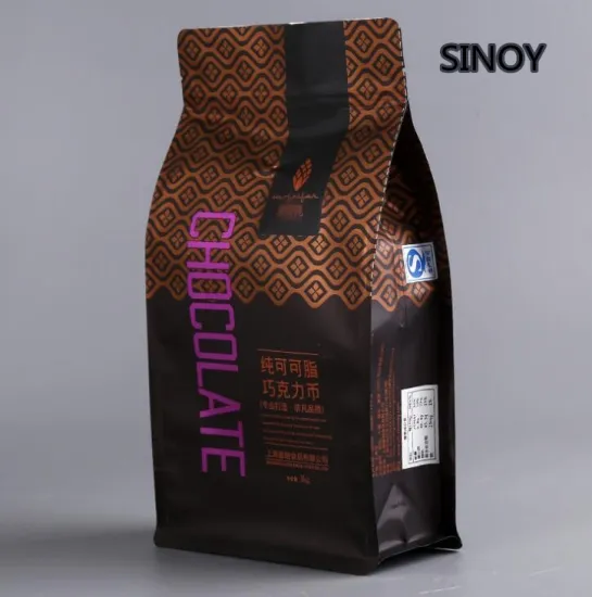 Food grade stand up eight side sealing coffee chocolate powder bag with zipper