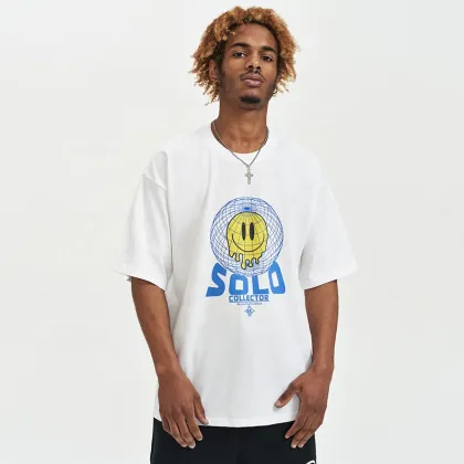 American Fashion Classic Smile Print Loose Cotton T-Shirt