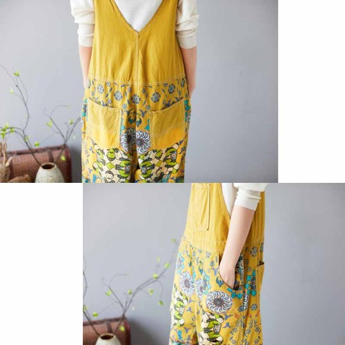 Baggy Sleeveless Cotton Linen Jumpsuits Wide Leg Jumpsuits Long Bib Pants Factory