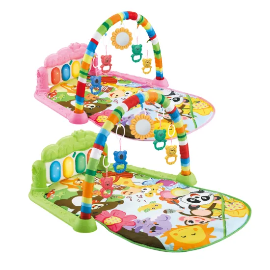 Reversible Waterproof Baby Play Mat with Hanging Rattle - Eco-Friendly Cartoon Animal Design