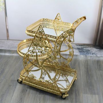 Luxury Push Food Cart with Golden Design for Commercial Kitchens