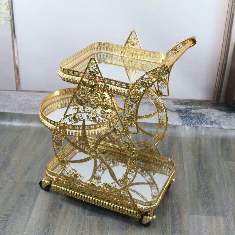 Luxury Push Food Cart with Golden Design for Commercial Kitchens