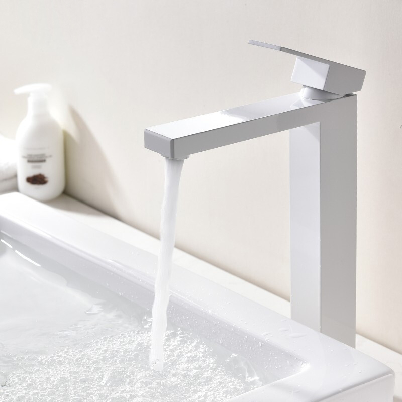 White Square deck mounted high basin faucet