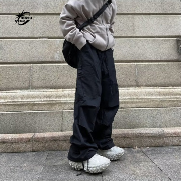 Wholesale Custom Print Logo Cargo Pants - Men's Multi Pocket Zipper Jogger Flared Sweatpants