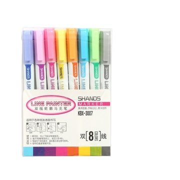 24 Color Double Line Contour Pen for Newspaper and Hand-Book Marking