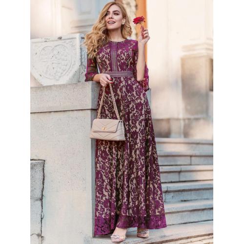 Women's Vintage Full Lace Contrast Dress