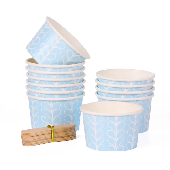 Custom Print 4OZ Disposable Paper Bowls, Ice Cream Cups with Wooden Spoons - Portable and Colorful Suit Cup