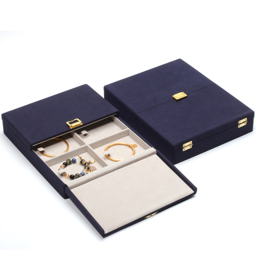 Custom Luxury Blue Microfiber Jewelry Set Box