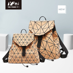 Factory directly supply cork women back pack wooden vegan geometric wooden back pack