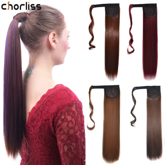 20 inches 100g Wrap Around Messy Curly Ponytail Hairpiece Wavy Curly Clip In Synthetic Ponytails Hair Extensions Easy Attached