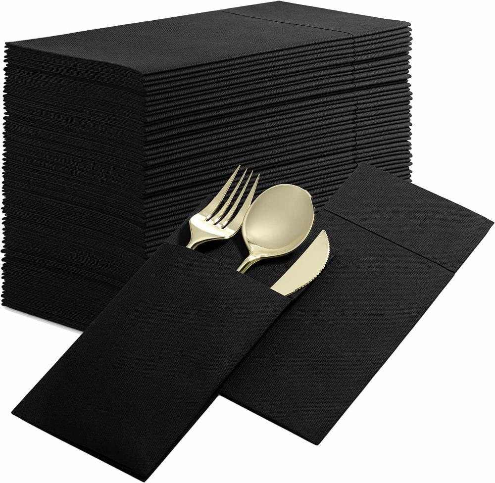 Cloth Like Dinner Napkins with Built-in Flatware Pocket