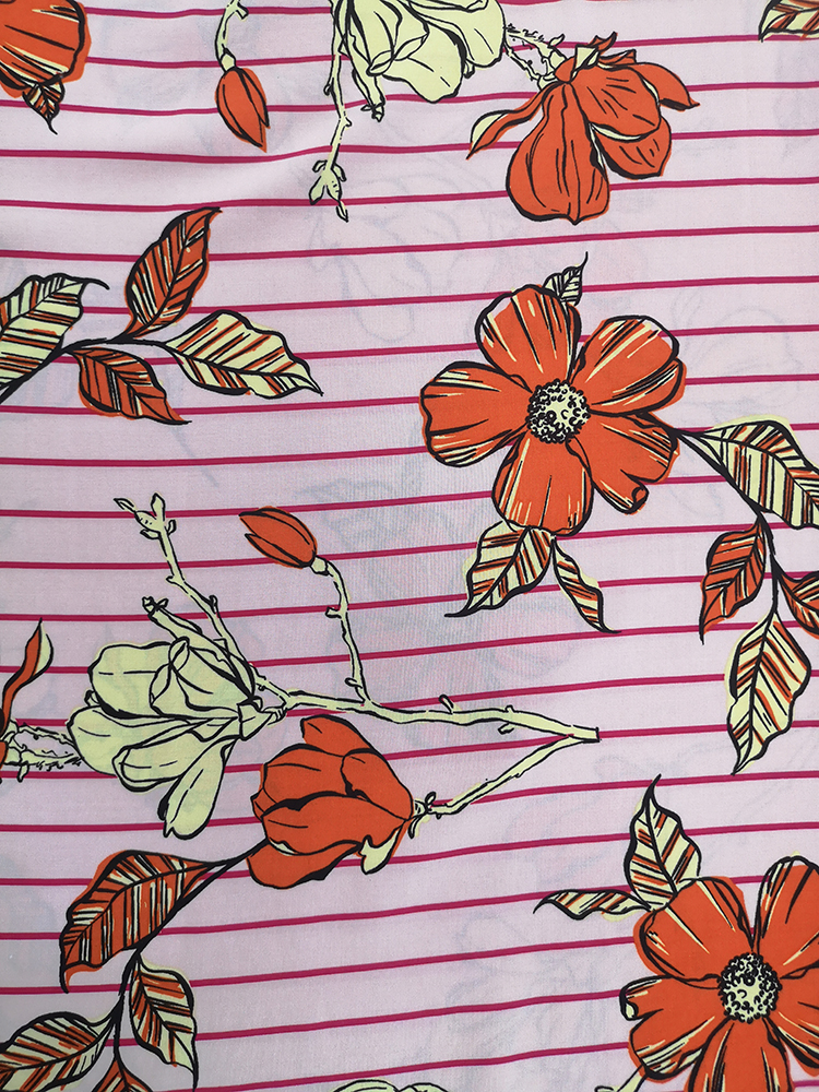 Stripe Flower Rayon Challis 30S Air-jet Printing Fabric