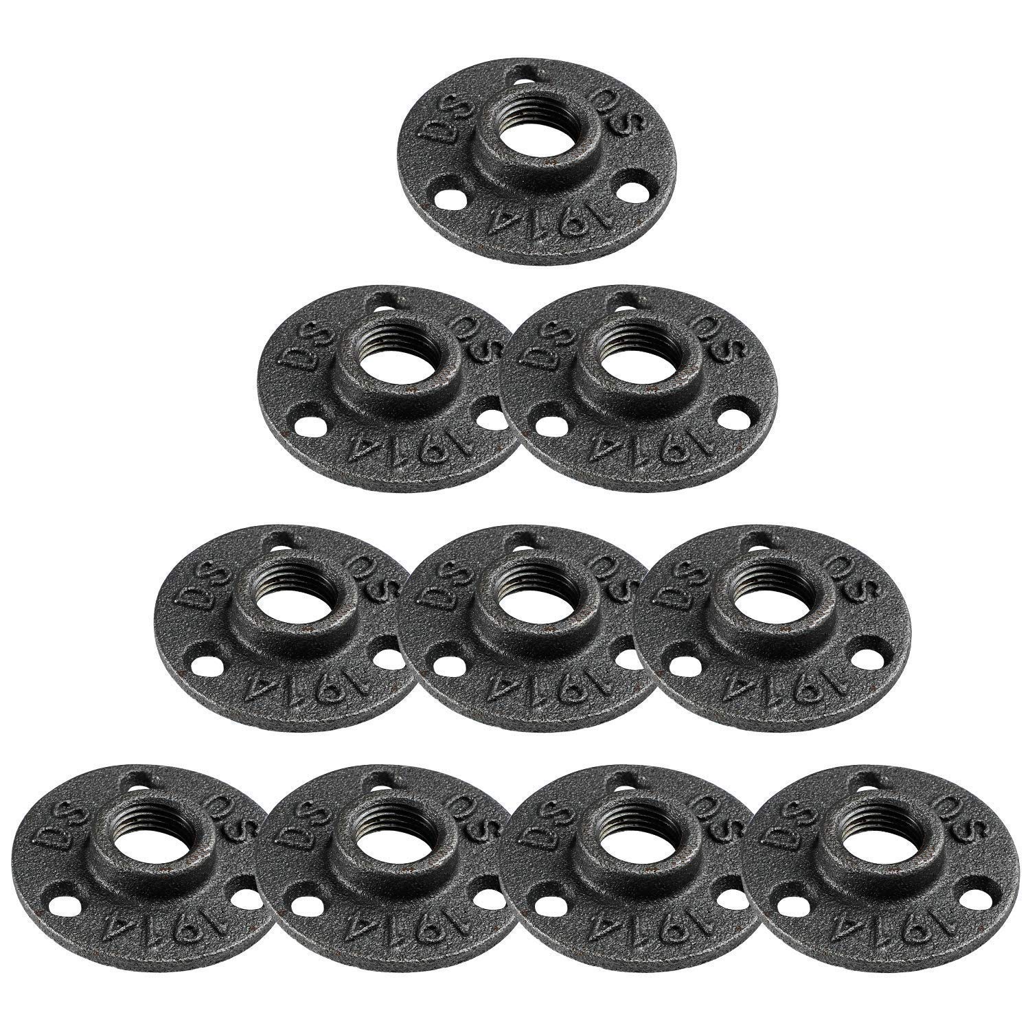 1Pcs 1/2" 3/4" Floor Flange Industrial Steel Malleable Cast Iron Pipe Fittings Retro Decor Furniture DIY BSP Threaded Hole