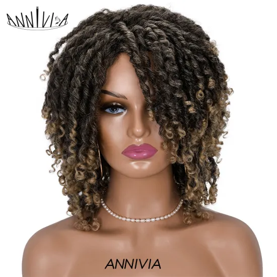 Twist Braids ombre brown wigs short wholesale braided highlights headband wig body wave afro kinky curly wigs for black women