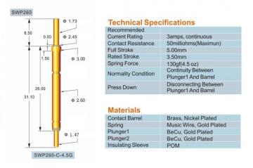 Gold Plated Switch Probe Test Pogo Pin SWP260 Series for Connection