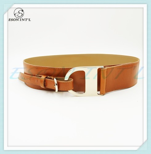 2015 New Arrival Women Brown Wide PU Leather Belt, Stretch Belt