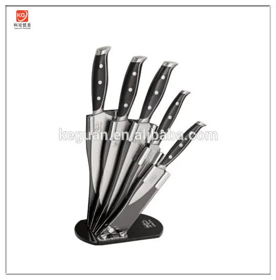 KG-N1009 International Kitchen Knife Set 5 PC. Contoured ABS Handles Stainless Steel with Acrylic Block