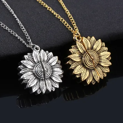 Sunshine Open Locket Sunflower Pendant Necklace: Unique Boho Jewelry for Best Friends