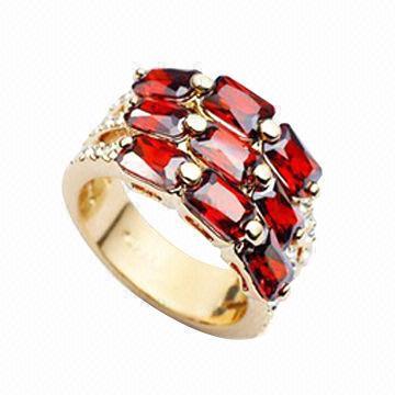 Fashion Ruby Gemstone Ring, Decorated with Swarovski Crystal and Rhinestones