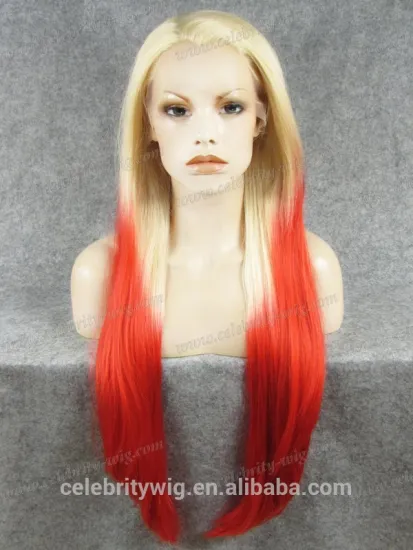 30 inch silky straight ombre 2 tone color for hair lace front wig synthetic wig