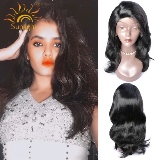 Free shipping 1b# natural Black Glueless HeatResistant synthetic hair wigs extension fiber hair ponytails with lace front