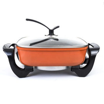 1600W Pan Friing Listrik Multi-Gangguan 6L Hantor dengan Tutup Kaca