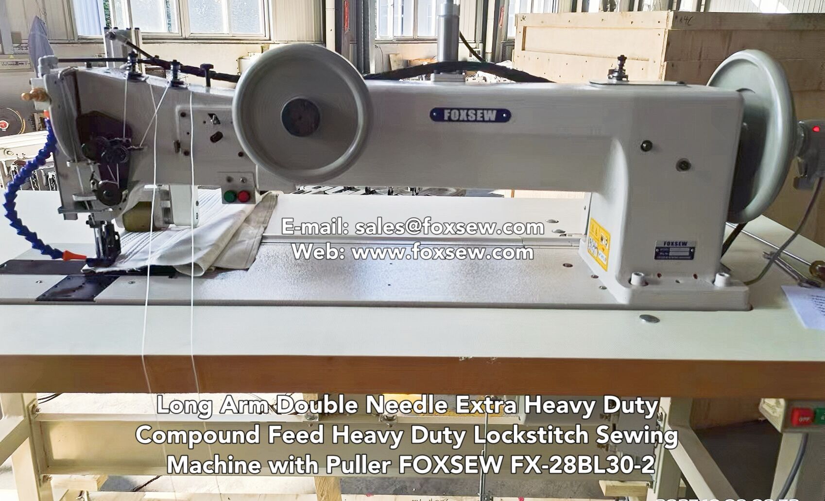 Long Arm Double Needle Compound Feed Extra Heavy Duty Thick Thread Lockstitch Sewing Machine With Puller Foxsew Fx 28bl30 2