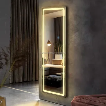 Smart Dimmable LED Lighted Wall-Mounted Full-Length Mirror with Metal Frame and Touch Button Controls