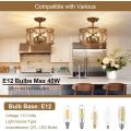 Rustic Vintage Farmhouse 4-Light Bronze Semi Flush Mount Ceiling Light With Metal Cage